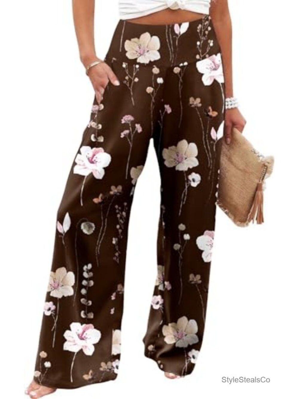 Women's High Waist Wide Leg Palazzo Lounge Pants with Pockets, 95% Polyester 5%